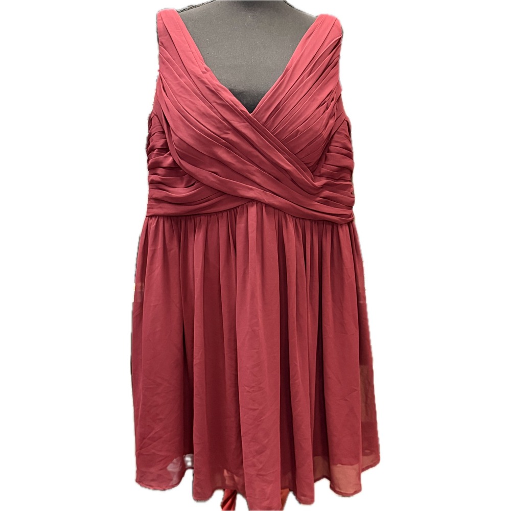 Bill Levkoff Wine Burgundy Pleated Chiffon V-Neck Bridesmaid Dress Plus Size 24